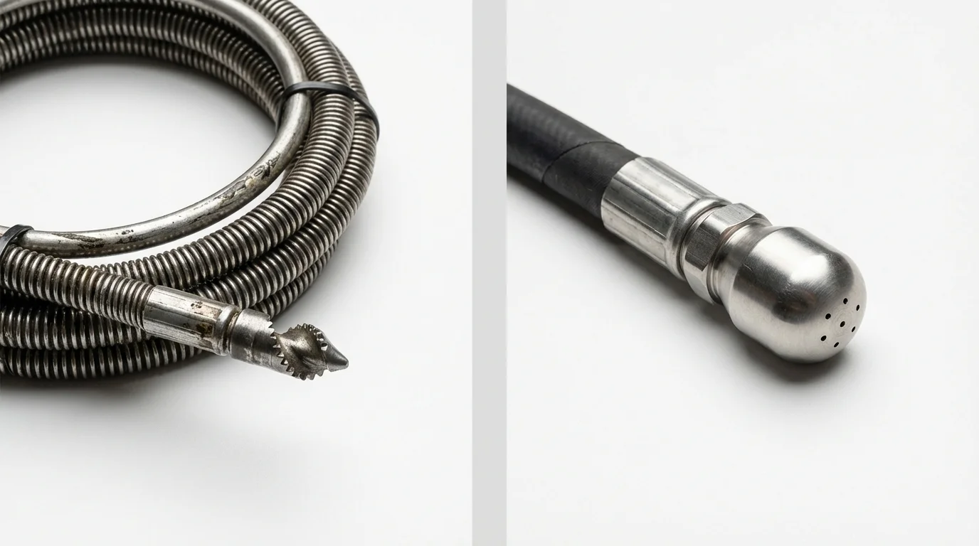 Drain snake cable and hydro jetting nozzle used for drain cleaning in White Sulphur Springs, MT