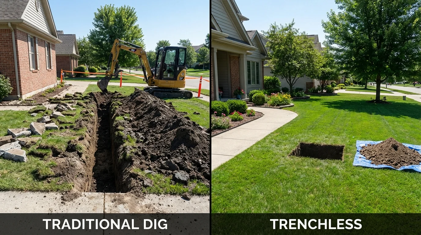 Trenchless sewer repair with minimal yard damage versus traditional excavation in White Sulphur Springs, MT